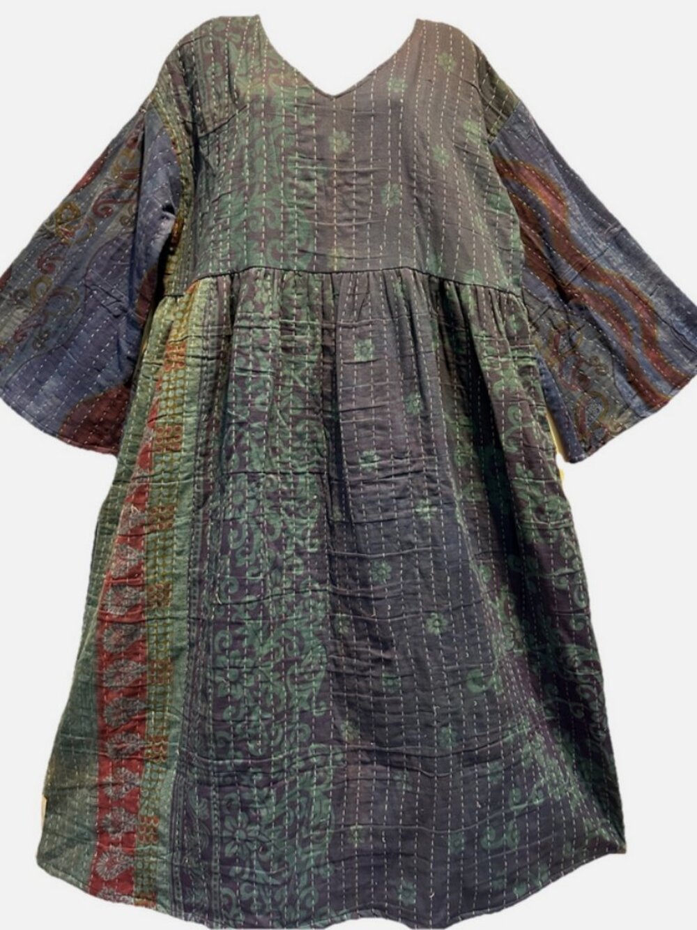 Nwt FUNKY STUFF hippie boho vintage cotton pocket kantha maxi DRESS 1X